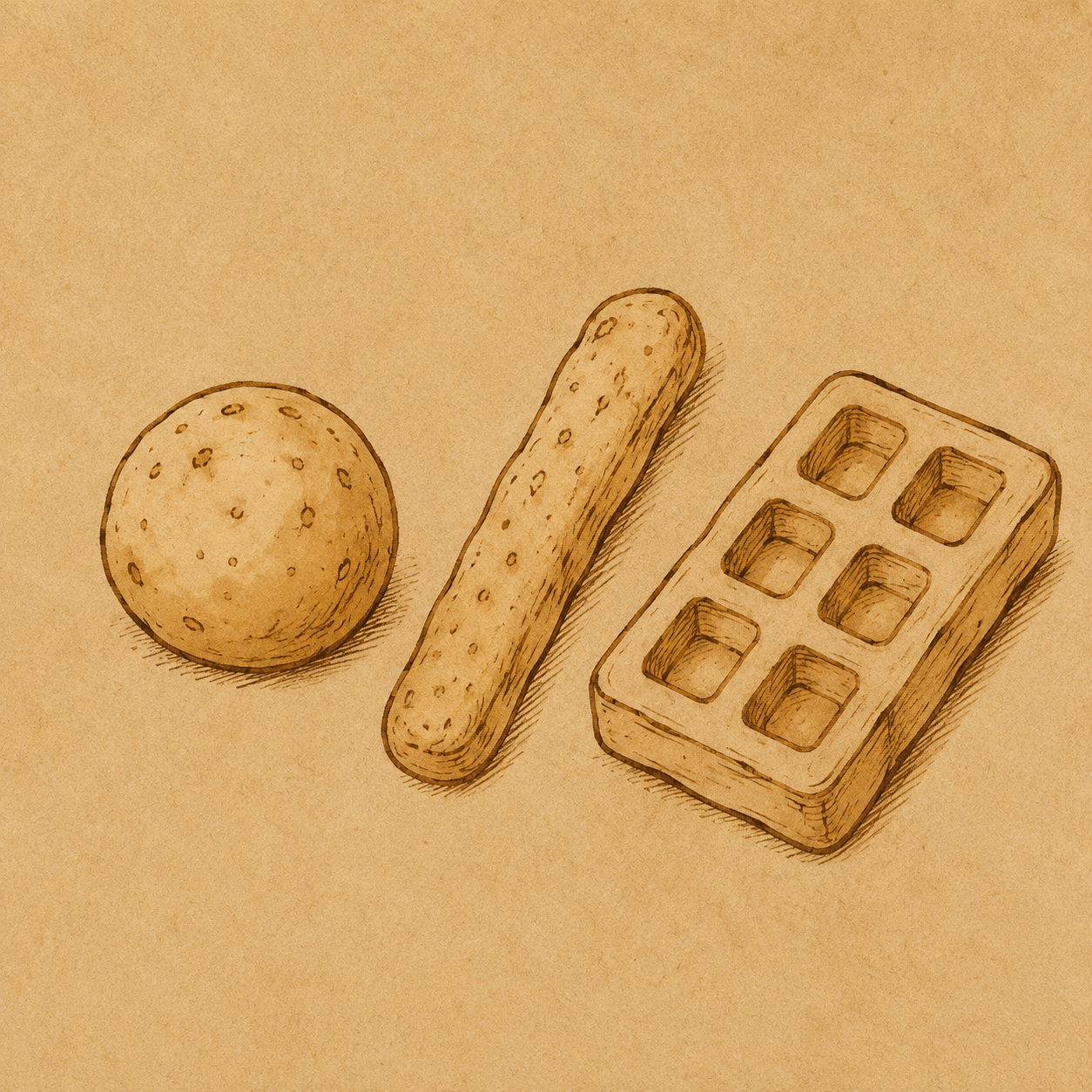 Illustration des formats FrevoFood : bouchée, stick et gaufre salée