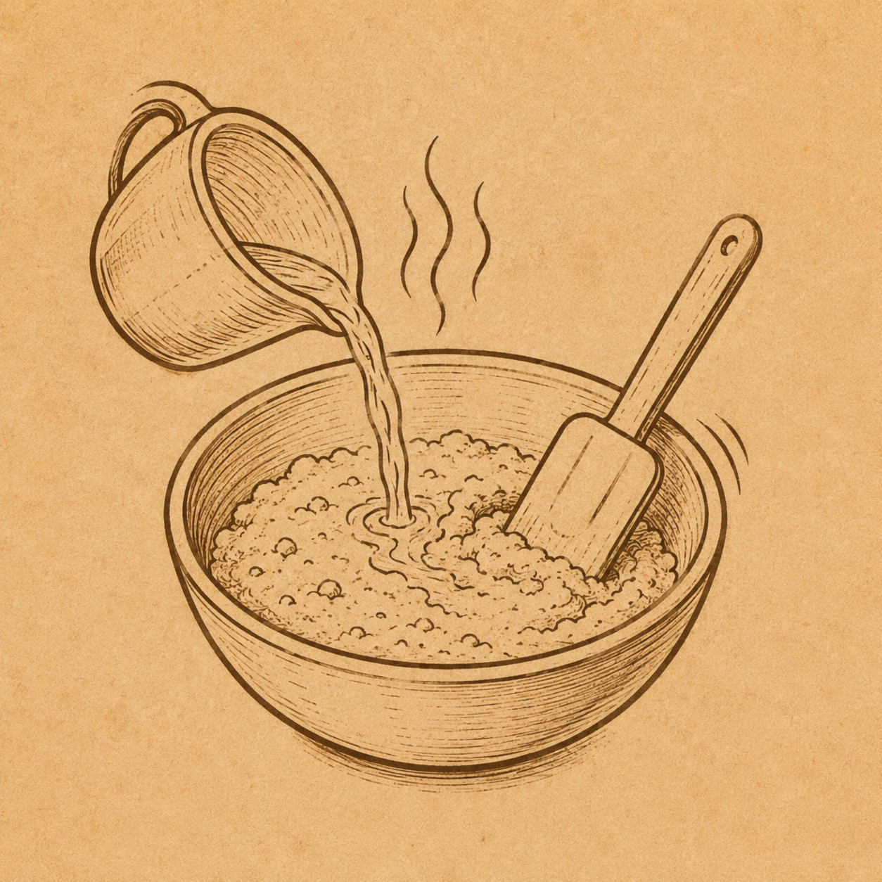 Illustration du mélange du mix avec de l’eau chaude